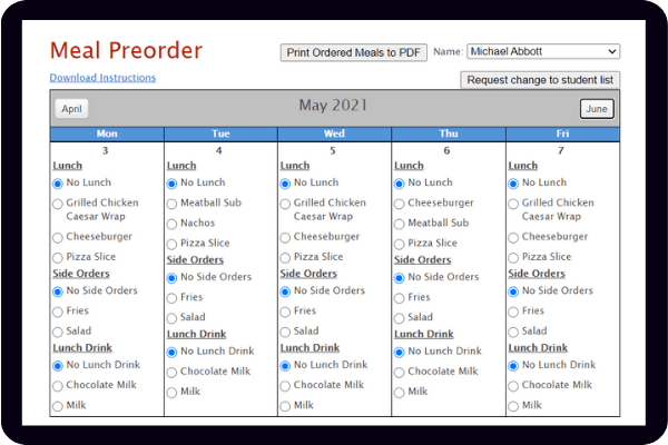school lunch online ordering system